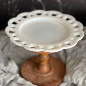 Vintage Hazel Atlas Milk Glass Open Lace Edge Salad Luncheon Plate 8.5"